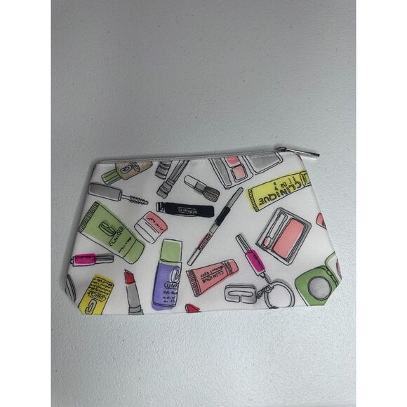 Clinique Makeup Bag Zip Pouch Cosmetic Case White Multi Travel GWP - Picture 2 of 4